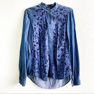 JONES NEW YORK button down 4 blouse lace chambray